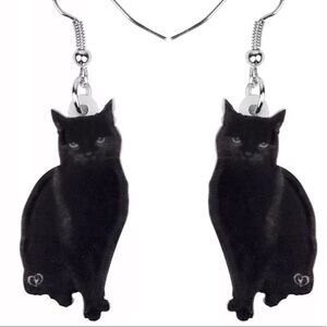 Black Cat Lightweight Earrings Halloween Kitty Goth